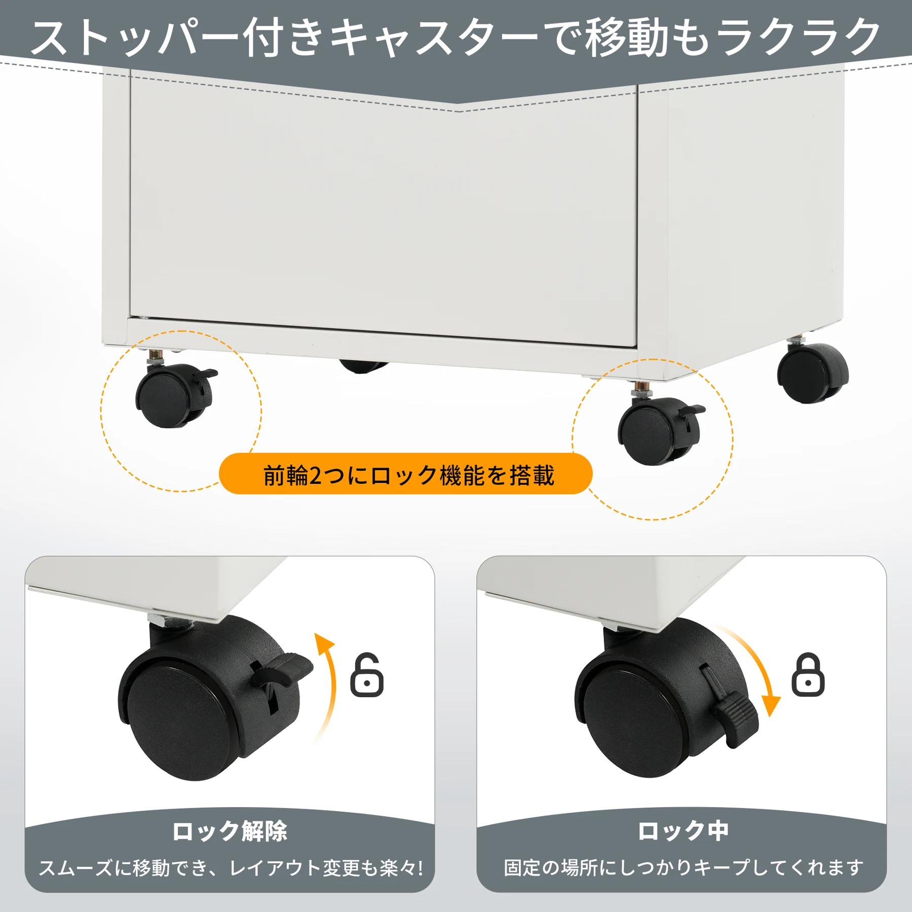 デスクワゴン サイドワゴン オフィスワゴン キャスター付き キャビネット 書庫 スチール製 机下収納 袖机 可動棚 スリム ロッカー 鍵付き 引き出し付き 収納 ファイル収納 オフィス 事務所 会社 店舗 病院 学校 更衣室 業務用ホワイト
