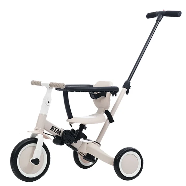 子供用三輪車 5in1 (グレージュ) 自転車 オリジナル 押し棒付き 安全バー付き キックボード