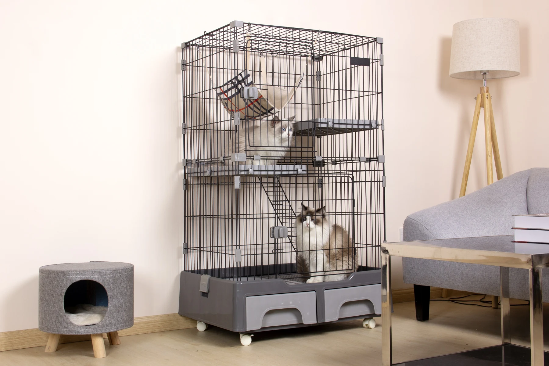 猫 ケージ キャットケージ 2段 猫トイレ付 キャスター付 ハンモック付 猫ゲージ おしゃれ キャットハウス ネコ ハウス 多段 留守番 保護 脱走防止 多頭飼い 多頭 スチール ペットケージ 新作