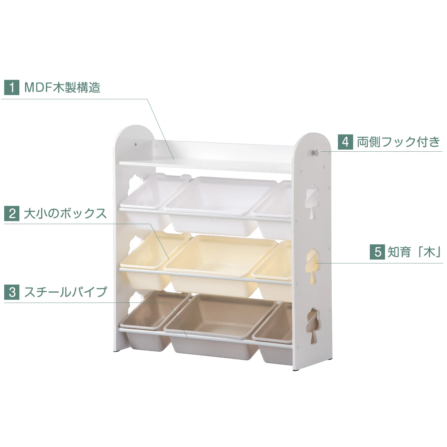 【人気商品】おもちゃ収納4段ラック 子ども用家具 MDF木製