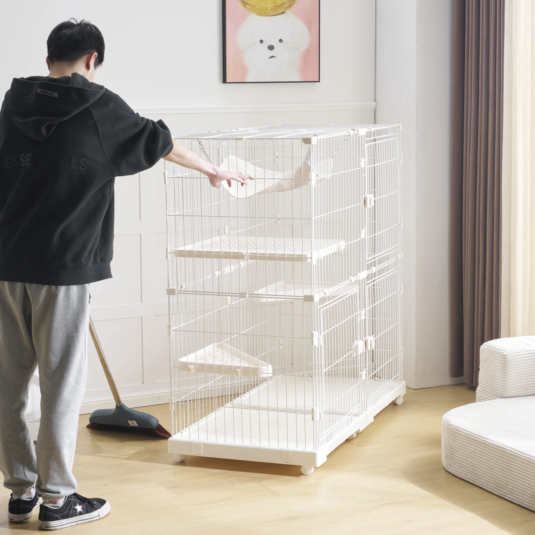 【2025年新仕様】猫 ケージ キャットケージ 2段 幅広設計 自由組み合わせ ハンモック付き 大型 猫ゲージ 高級感 おしゃれ キャットハウス ネコ ハウス 多段 留守番 保護 脱走防止 多頭飼い 多頭 スチール 【ホワイト】