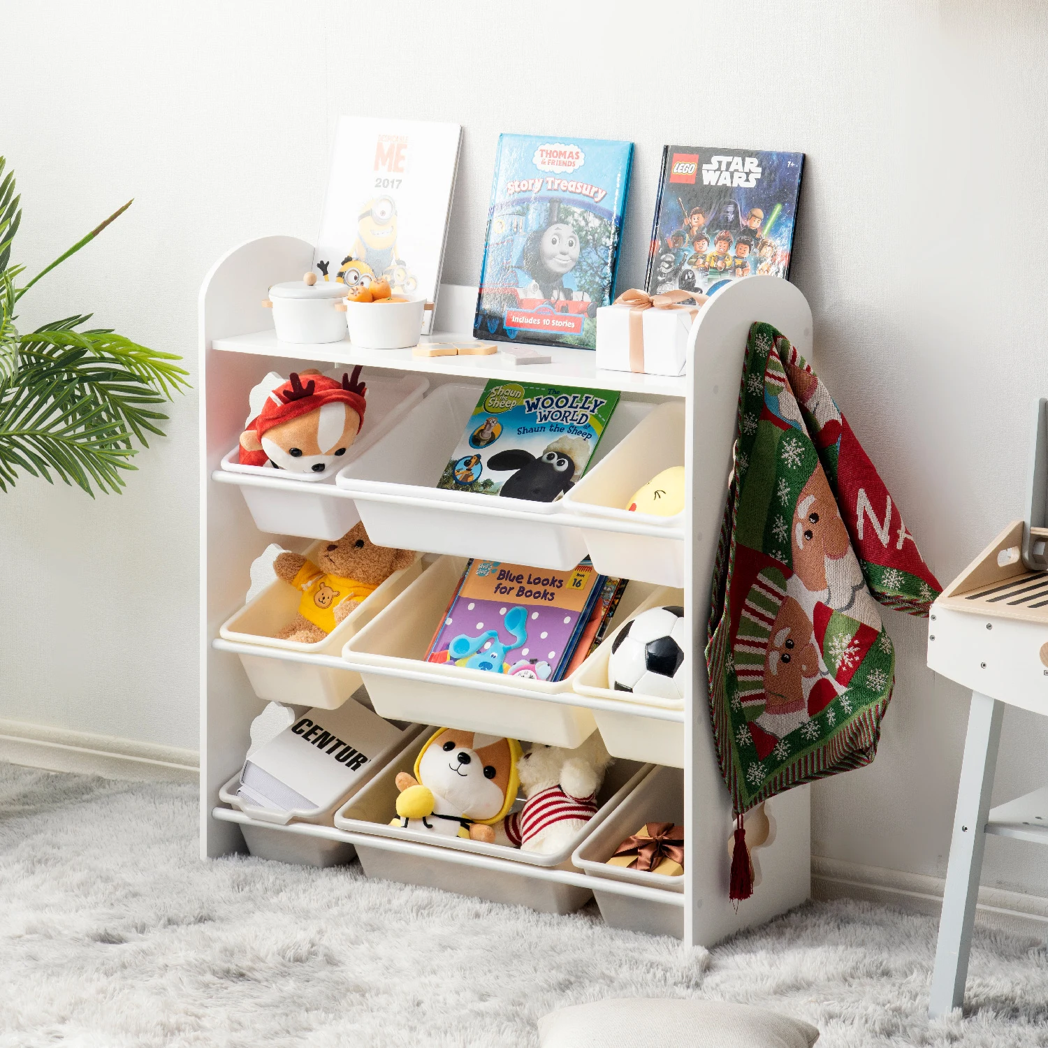 【人気商品】おもちゃ収納4段ラック 子ども用家具 MDF木製