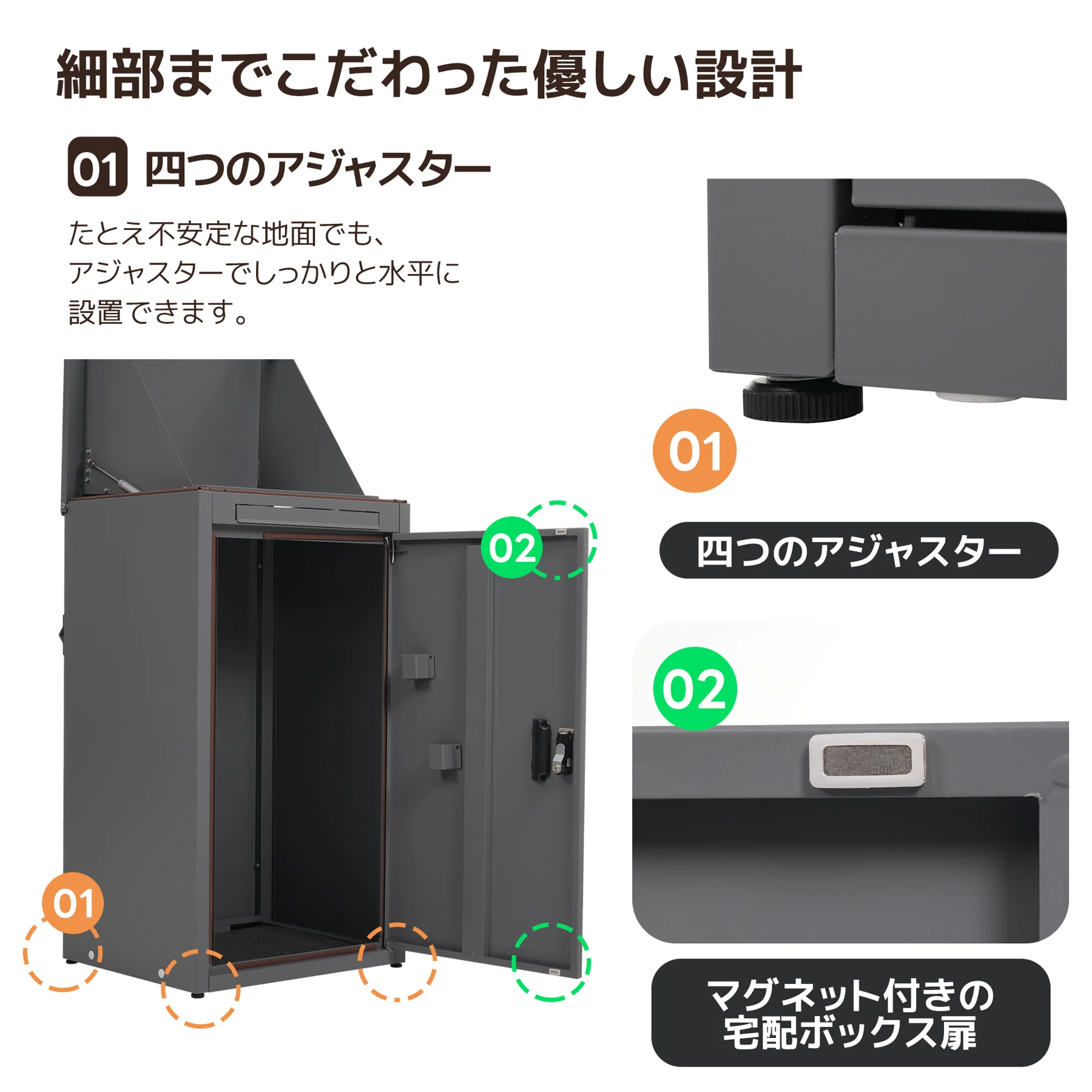 宅配ボックス 据置型 大容量 ポスト一体型 投函口3つ 複数投函 屋外 大型 戸建て 一戸建て用 おしゃれ マンション 防滴仕様 ポスト 配達ボックス 置き配 ボックス 置き配ボックス テレワーク 在宅勤務 【ブラック】