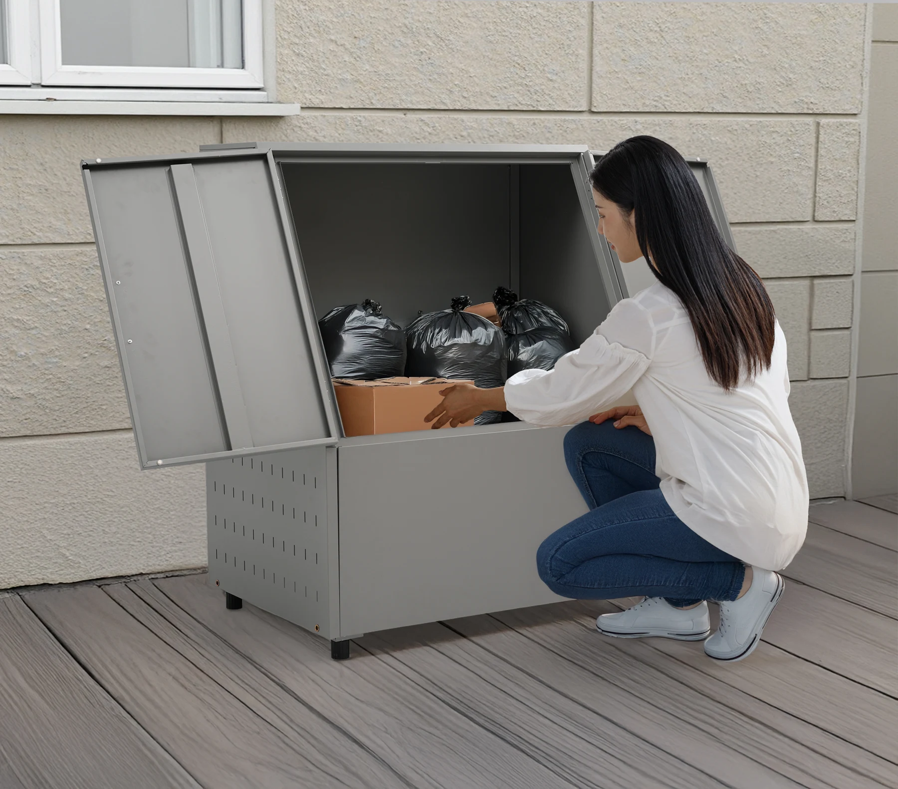 ゴミ箱 屋外 大容量 456L 通気性抜群 頑丈 大型 安定 簡単組立 ゴミ荒らし防止 カラスよけ 大型 野良猫よけ 大きい ふた付き ゴミステーション ゴミボックス ゴミ収納 ゴミ保管 ゴミ収集 庫 ごみ 箱 カラス対策【グレー】
