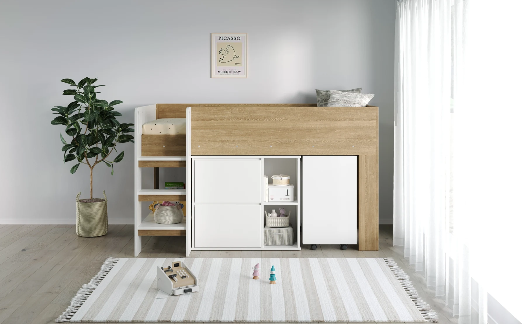 【3梱包】システムベッド 3点セット 分離可能 高さ120cm シングル デスクベッド ロータイプ ハシゴ 学習机 すのこ キャビネット 収納棚 引き出し システムベッドデスク 本棚 収納 ブックシェルフ ロフト ベッドロフトシステムベッド セット 木製ベッド 子供部屋 大人