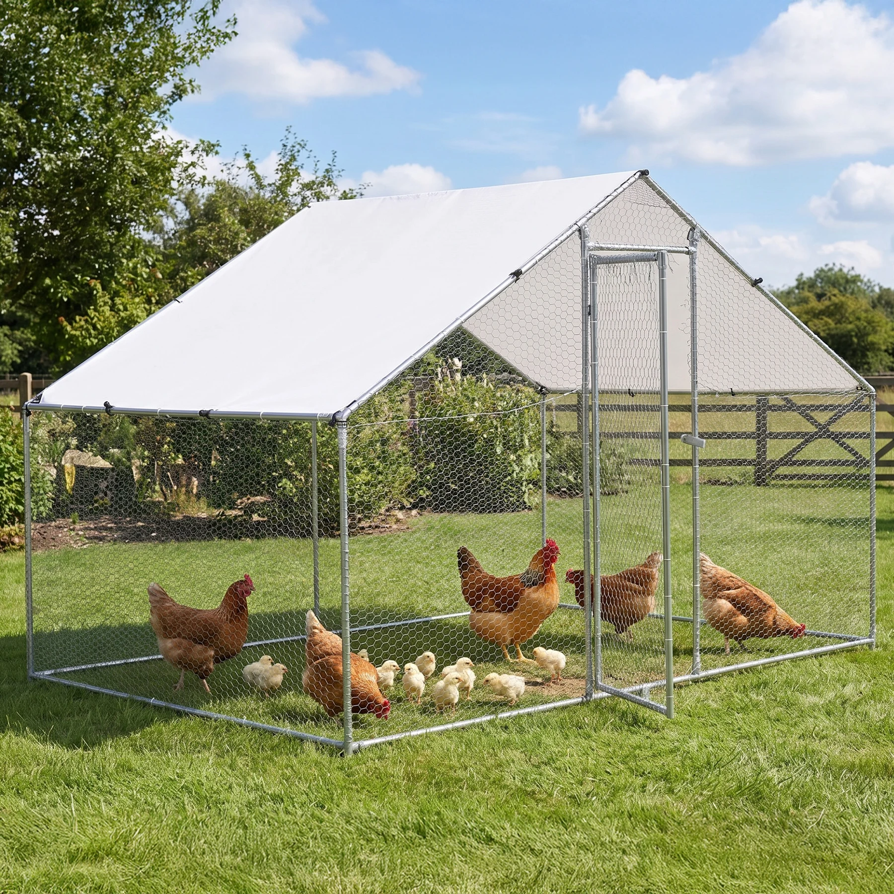 鶏ケージ 大型ペットケージ 小動物ケージ 35羽用 大型鳥かご 鶏小屋 鶏用ケージ 鶏舎 大容量 うずら 鳩 兎 モルモット フェレット ハリネズミ 飼育小屋 組立簡単【シルバー】
