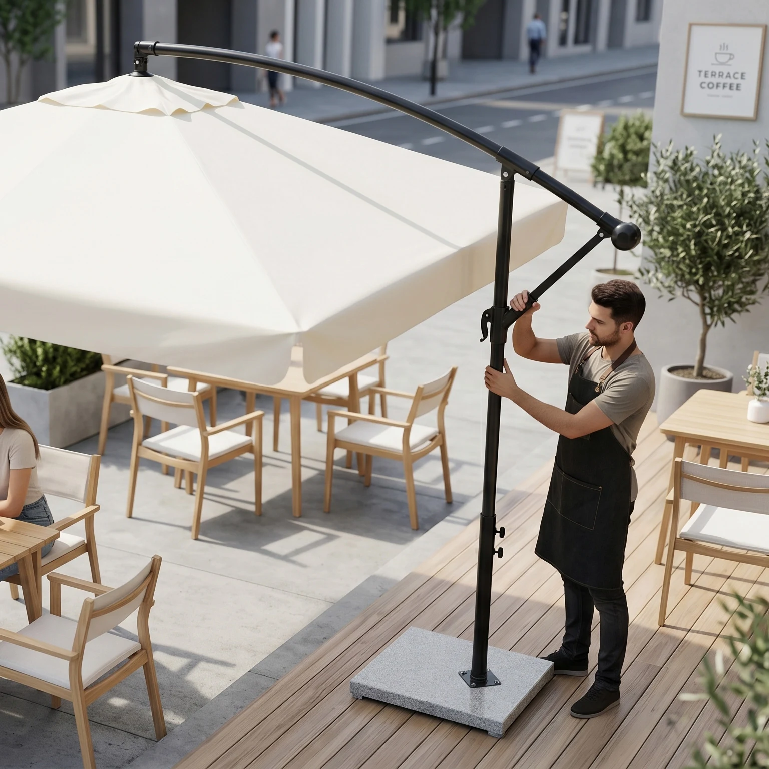 直径250cm 30+UPF紫外線 360度回転 対策角度調整 専用ベース付き パラソル ガーデンパラソル 大型 ビーチパラソル ガーデニング 庭 キャンプ 日傘 家庭での使用 商業利用 海辺 プール 海の家【アイボリー】