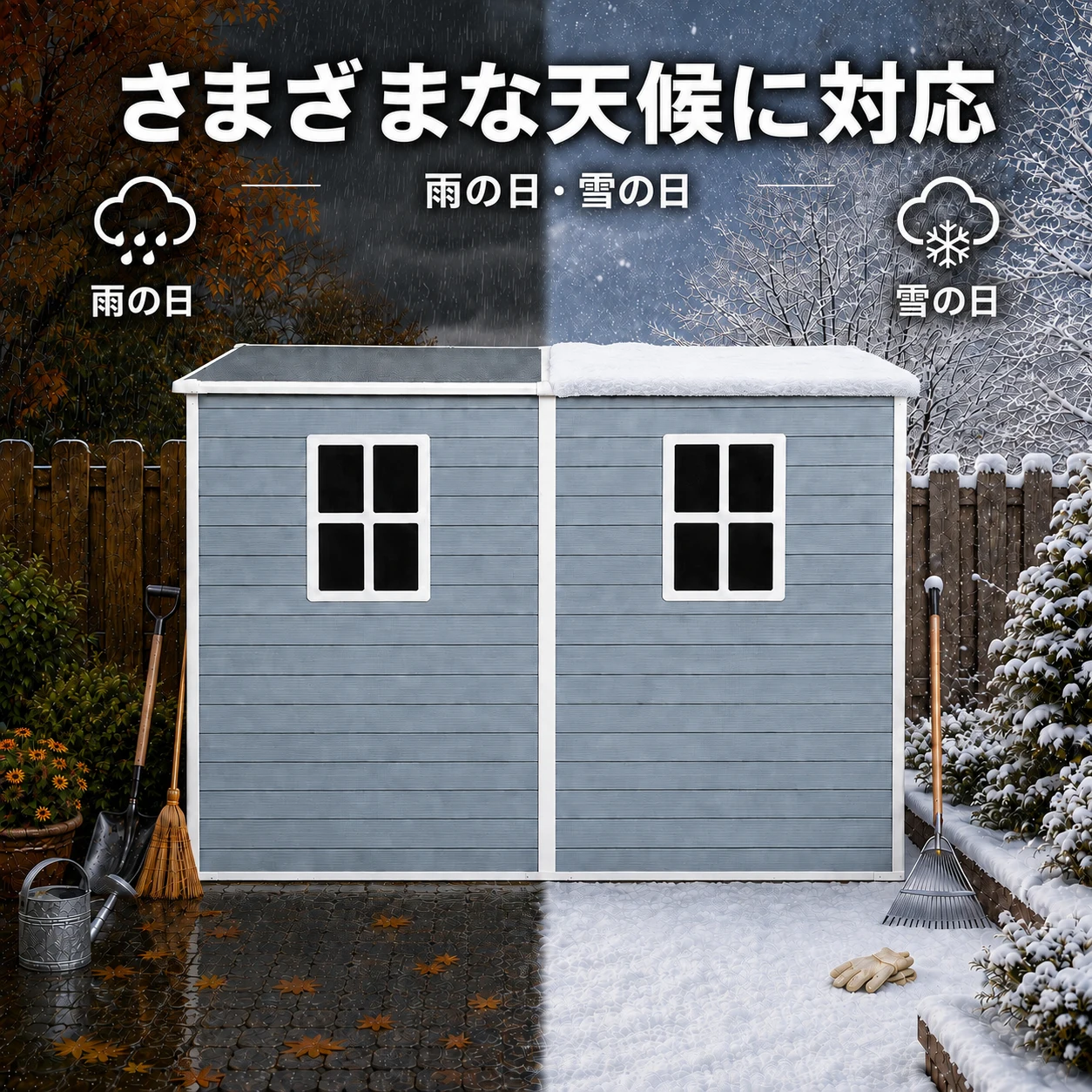 物置 屋外 樹脂製 大型 戸外収納庫 幅132*奥行き254*高187 窓付き 床板付き 頑丈 大容量 サビ防止 防水 ガーデニング 庭