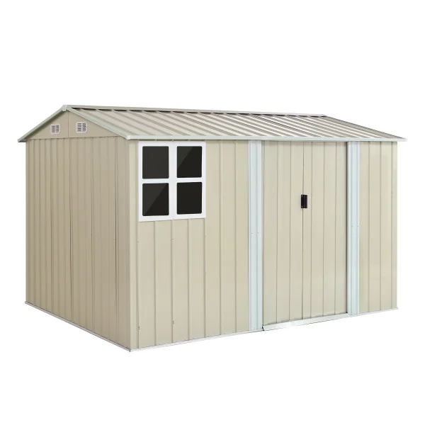 物置 屋外 スチール 倉庫 床材補強フレーム付き 戸外収納庫 幅290*奥行き232*高195 物置き おしゃれ 大型 収納庫 屋外物置 防さび ベランダ 防水 ドア スチール物置 屋外収納 ガーデニング 庭 新作【グレーホワイト】