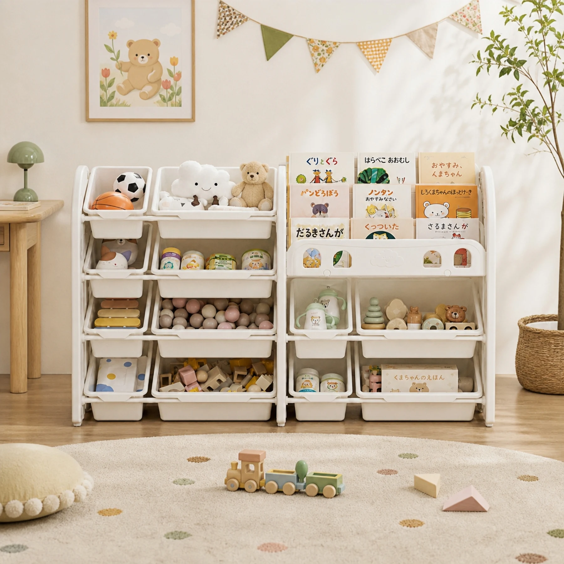 おもちゃ 収納 ラック 4段 棚 おもちゃ箱 おもちゃ収納4段ラック 絵本棚 スリム オモチャ収納 おしゃれ ワイドタイプ 大容量 組立簡単 こども キッズ 入学 入園 新生活 出産祝い プレゼント