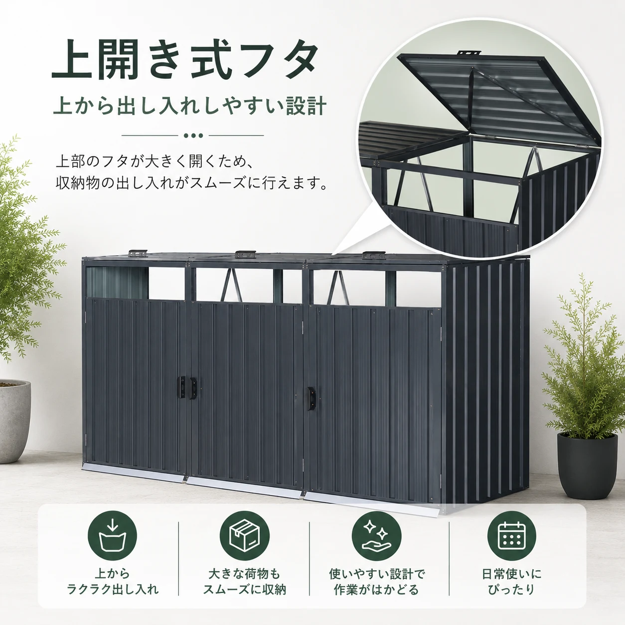 ゴミ収納庫 物置き 戸外収納庫 ゴミストッカー スチール 3分別 ゴミステーション 防さび 防水 施錠可能 ガーデニング 庭