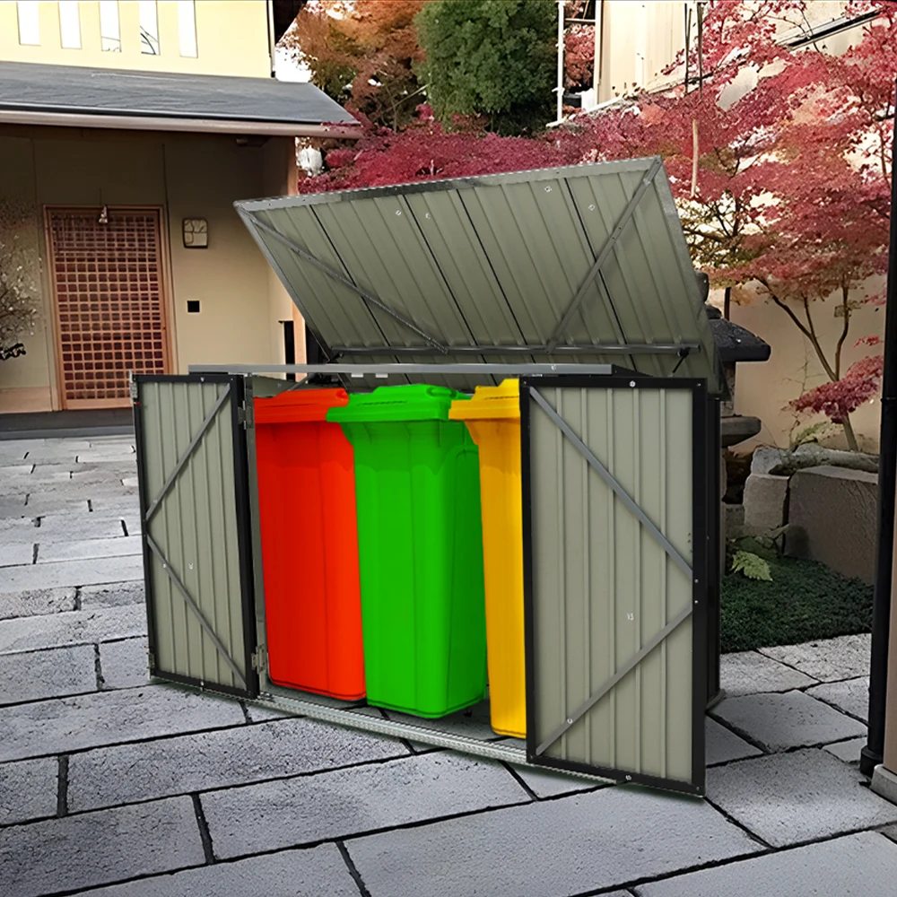 【ブラック】ゴミ箱 屋外収納庫 大容量 大型 屋外ごみ箱 屋外用ゴミ箱 ストッカー 外用 ゴミ箱 ゴミステーション ベランダ 屋外 収納ボックス 金属製