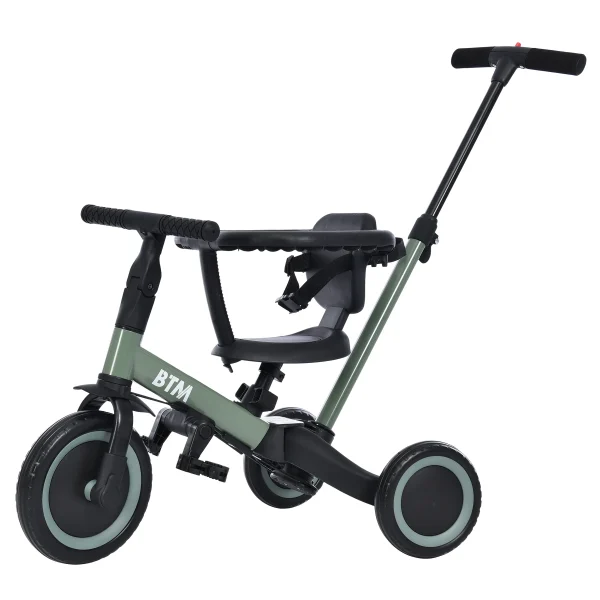 子供用三輪車 5in1（マットグリーン） 自転車 オリジナル 押し棒付き 安全バー付き キックボード
