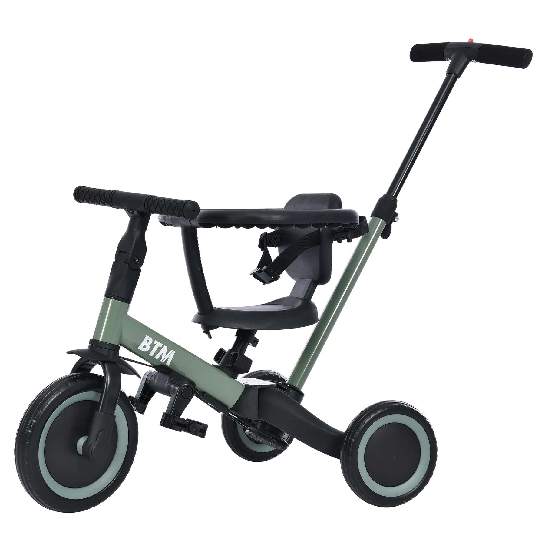 子供用三輪車 5in1(マットグリーン) 自転車 オリジナル 押し棒付き 安全バー付き キックボード