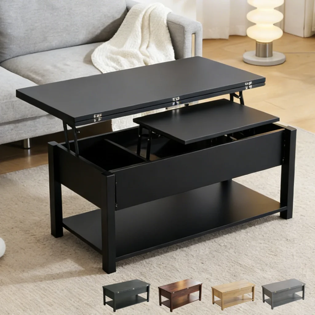 ローテーブル 折り畳み式天板 収納付き センターテーブル 天板昇降式 天板2倍展開可能 大容量収納 簡単開閉 昇降式 収納テーブル おしゃれ コンパクト 幅100㎝