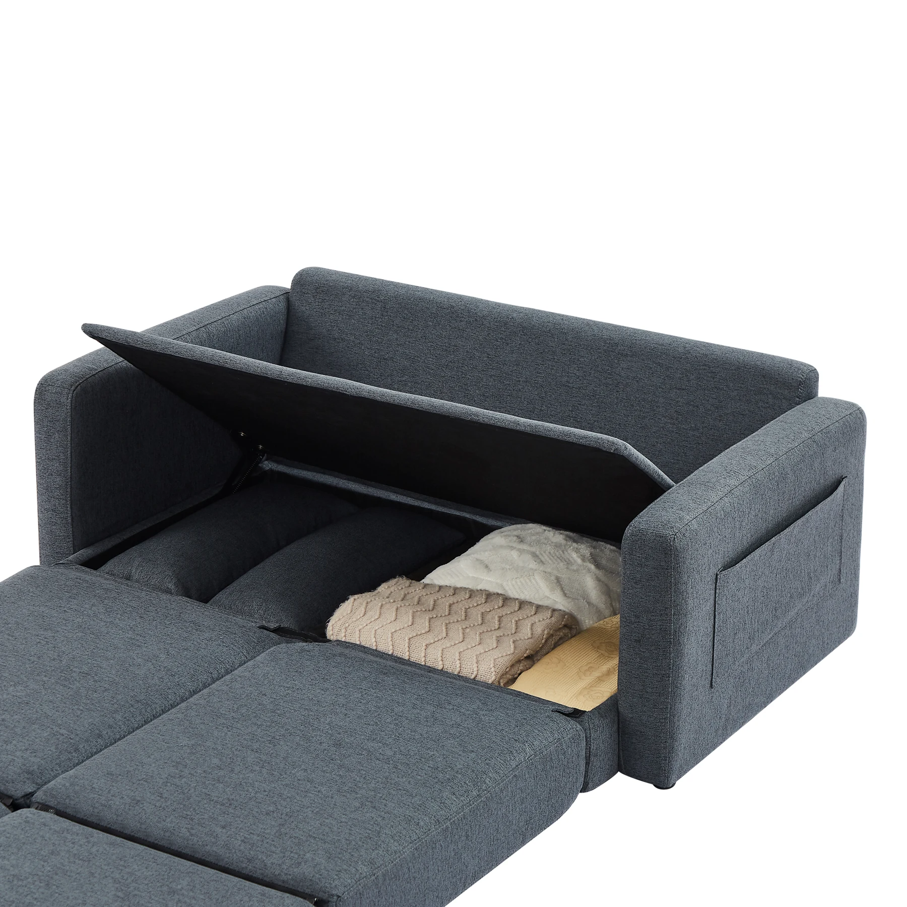 2 seater sofa ソファ 2人掛け 収納付き ファブリック 両側に肘掛け付き 木脚外し可能 ローソファ コンパクト ひとり暮らし カウチソファー