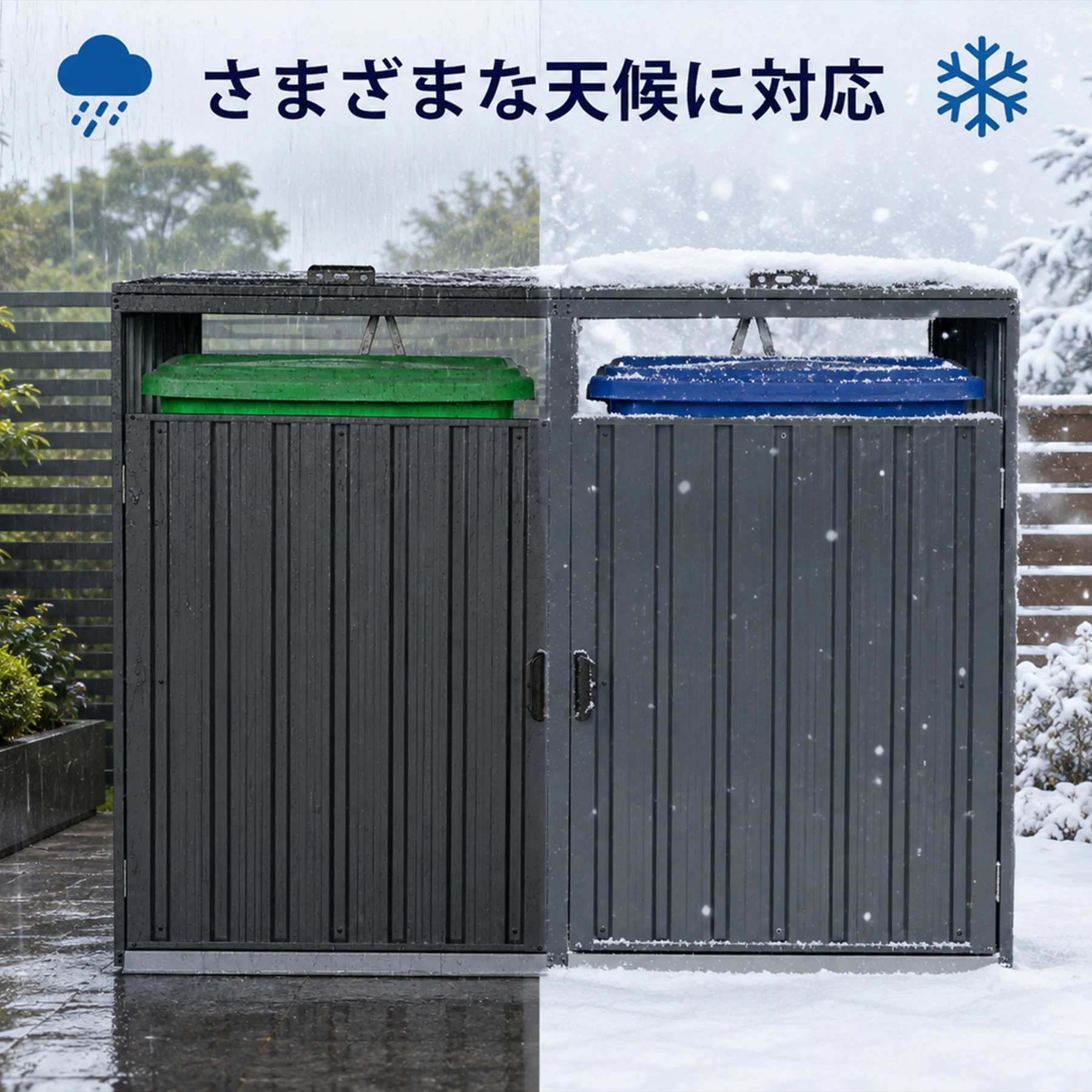 ゴミ収納庫 物置き 戸外収納庫 ゴミストッカー スチール 2分別 ゴミステーション 防さび 防水 施錠可能 ガーデニング 庭