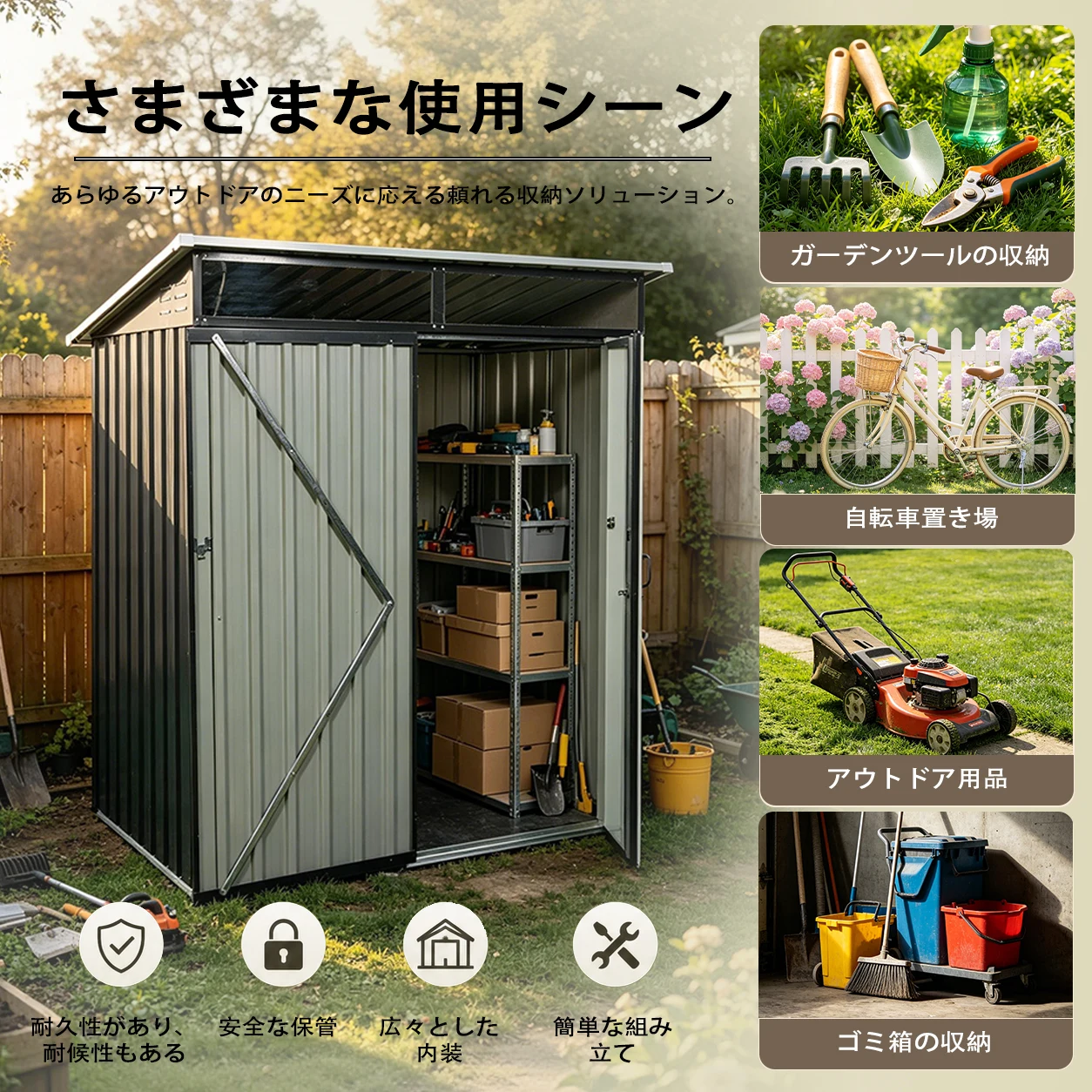 物置 屋外 戸外収納庫 スチール 幅164*奥行き111*高181 換気口付き 防さび ベランダ 防水 ガーデニング 庭