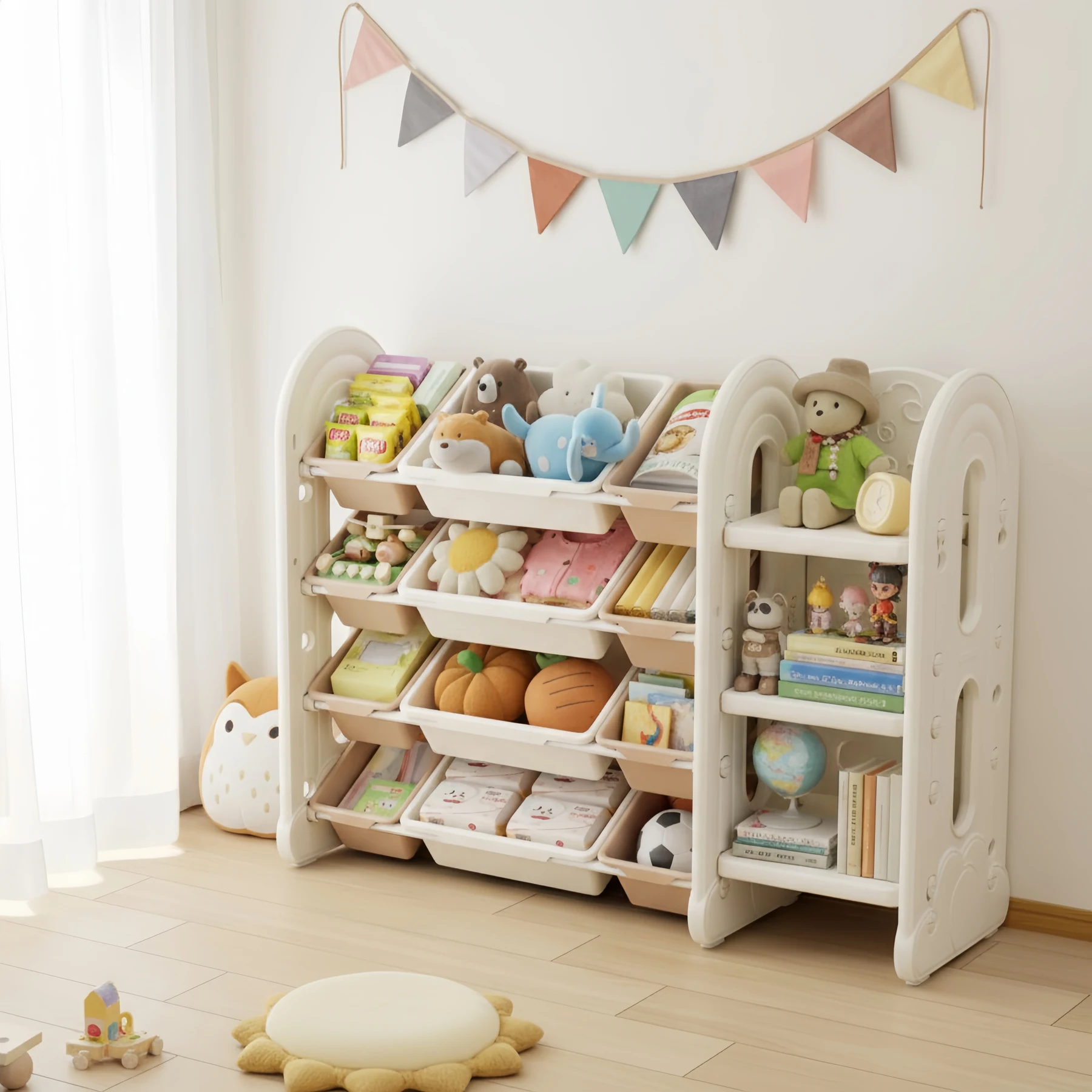 おもちゃ 収納 ラック 4段 収棚 おもちゃ箱 おもちゃ収納4段ラック 絵本棚 スリム オモチャ収納 おしゃれ ワイドタイプ 大容量 組立簡単 こども キッズ 入学 入園 新生活 出産祝い プレゼント