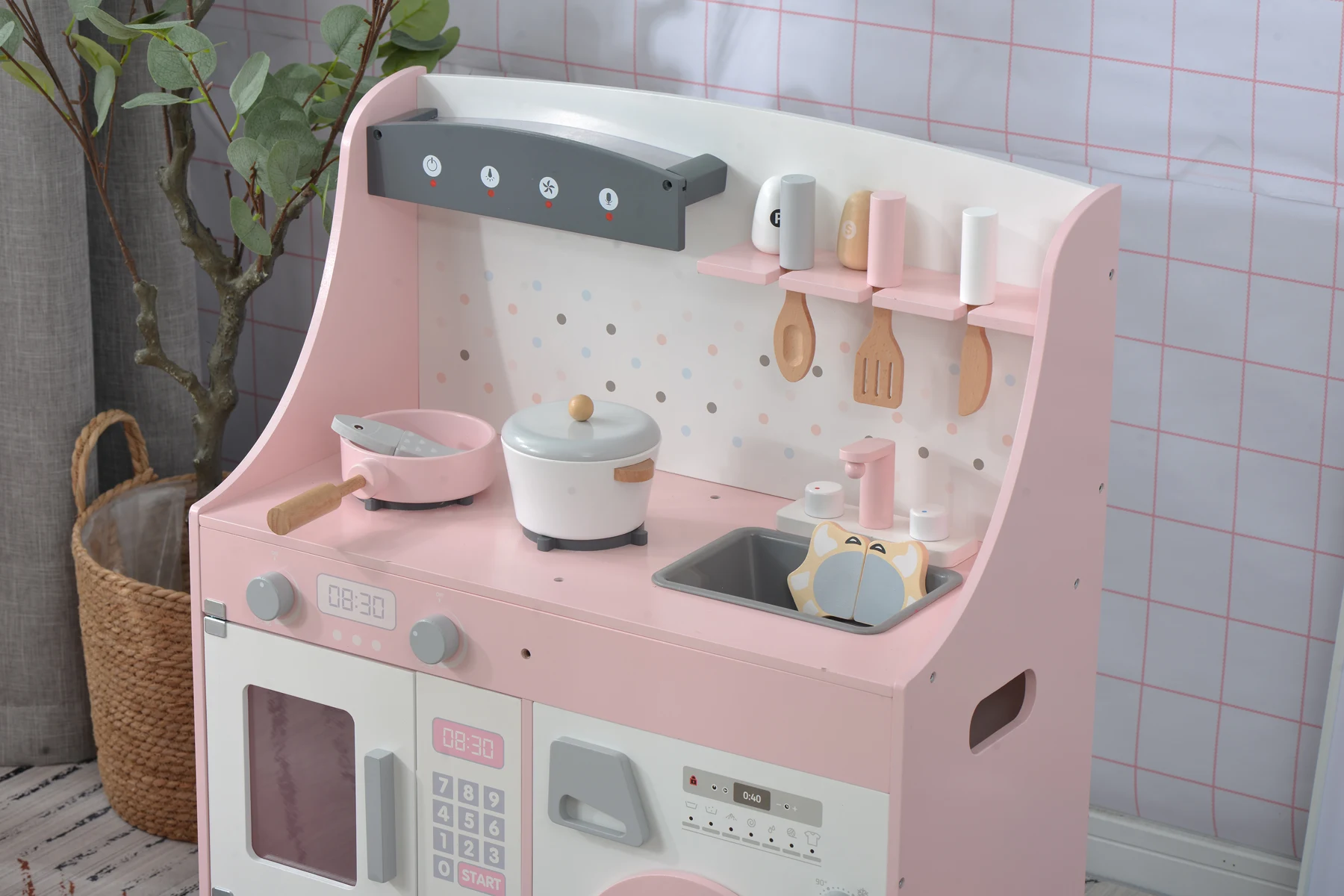 おままごと キッチン 木製 誕生日 台所 洗濯機 調理器具付き 調味料 食材 知育玩具 おもちゃキッチン キッズ ベビー