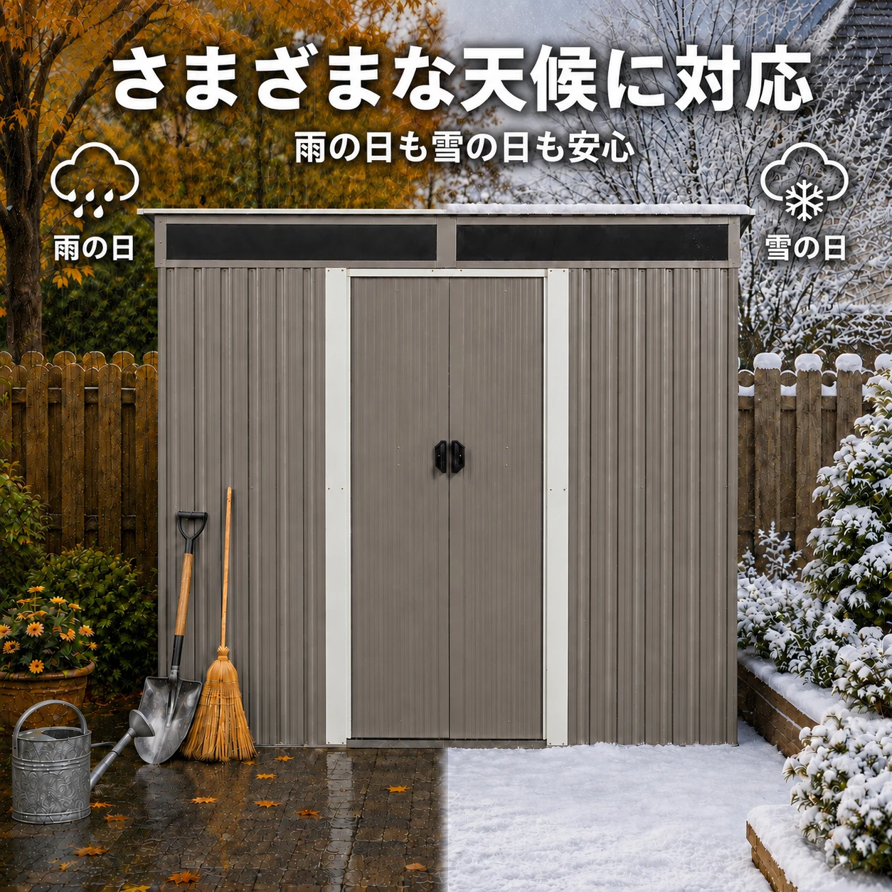 物置 屋外 戸外収納庫 スチール 幅195*奥行き150*高180 引き戸両開きタイプ 換気口付き 防さび ベランダ 防水 ガーデニング 庭