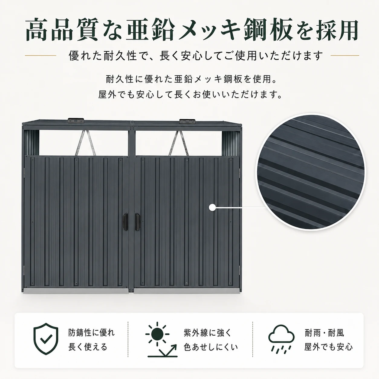 ゴミ収納庫 物置き 戸外収納庫 ゴミストッカー スチール 2分別 ゴミステーション 防さび 防水 施錠可能 ガーデニング 庭