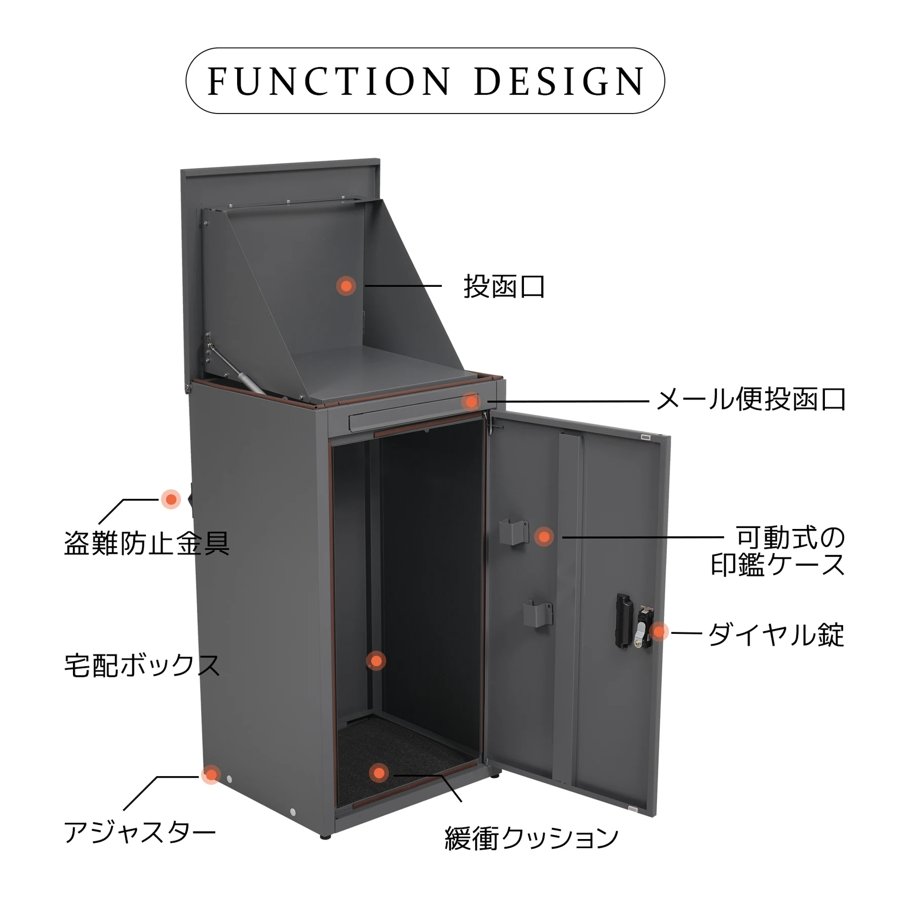 宅配ボックス 据置型 大容量 ポスト一体型 投函口3つ 複数投函 屋外 大型 戸建て 一戸建て用 おしゃれ マンション 防滴仕様 ポスト 配達ボックス 置き配 ボックス 置き配ボックス テレワーク 在宅勤務 【ブラック】
