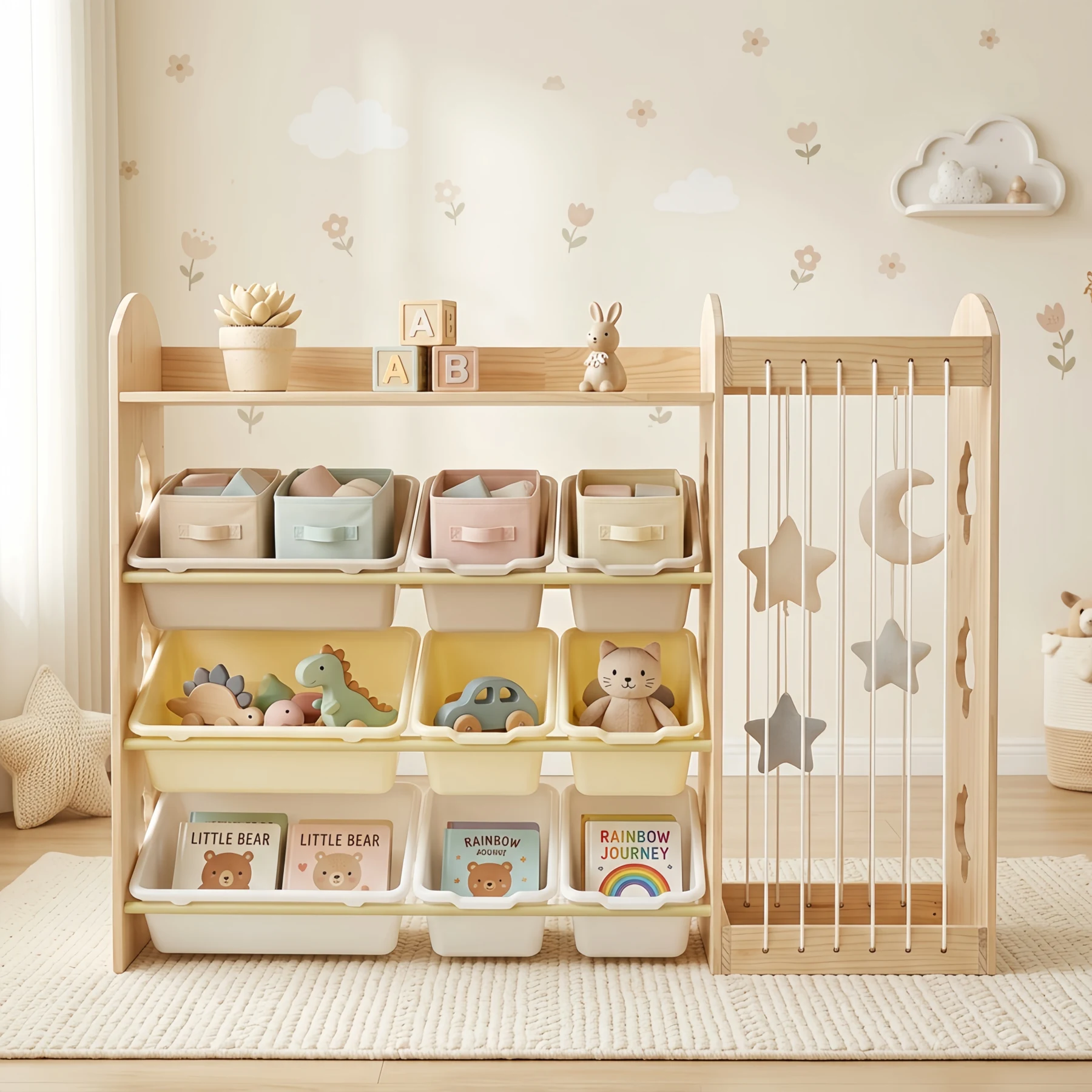 おもちゃ 収納 ラック 3段 棚 おもちゃ箱 おもちゃ収納3段ラック 絵本棚 スリム オモチャ収納 おしゃれ ワイドタイプ 大容量 組立簡単 こども キッズ 入学 入園 新生活 出産祝い 木製 紐付 プレゼント