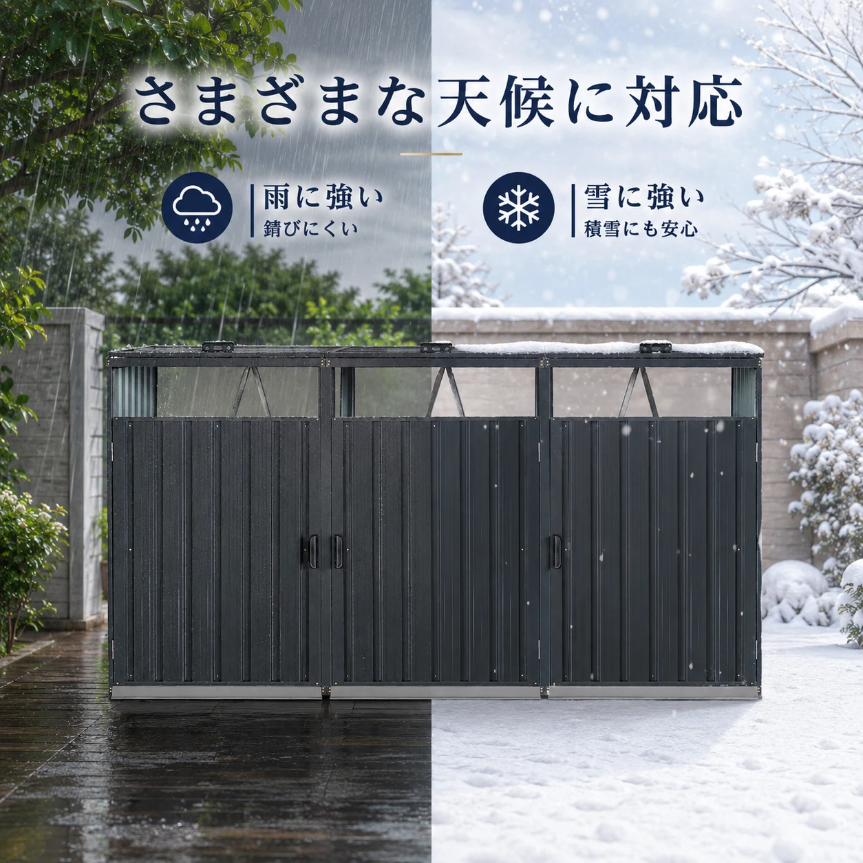 ゴミ収納庫 物置き 戸外収納庫 ゴミストッカー スチール 3分別 ゴミステーション 防さび 防水 施錠可能 ガーデニング 庭