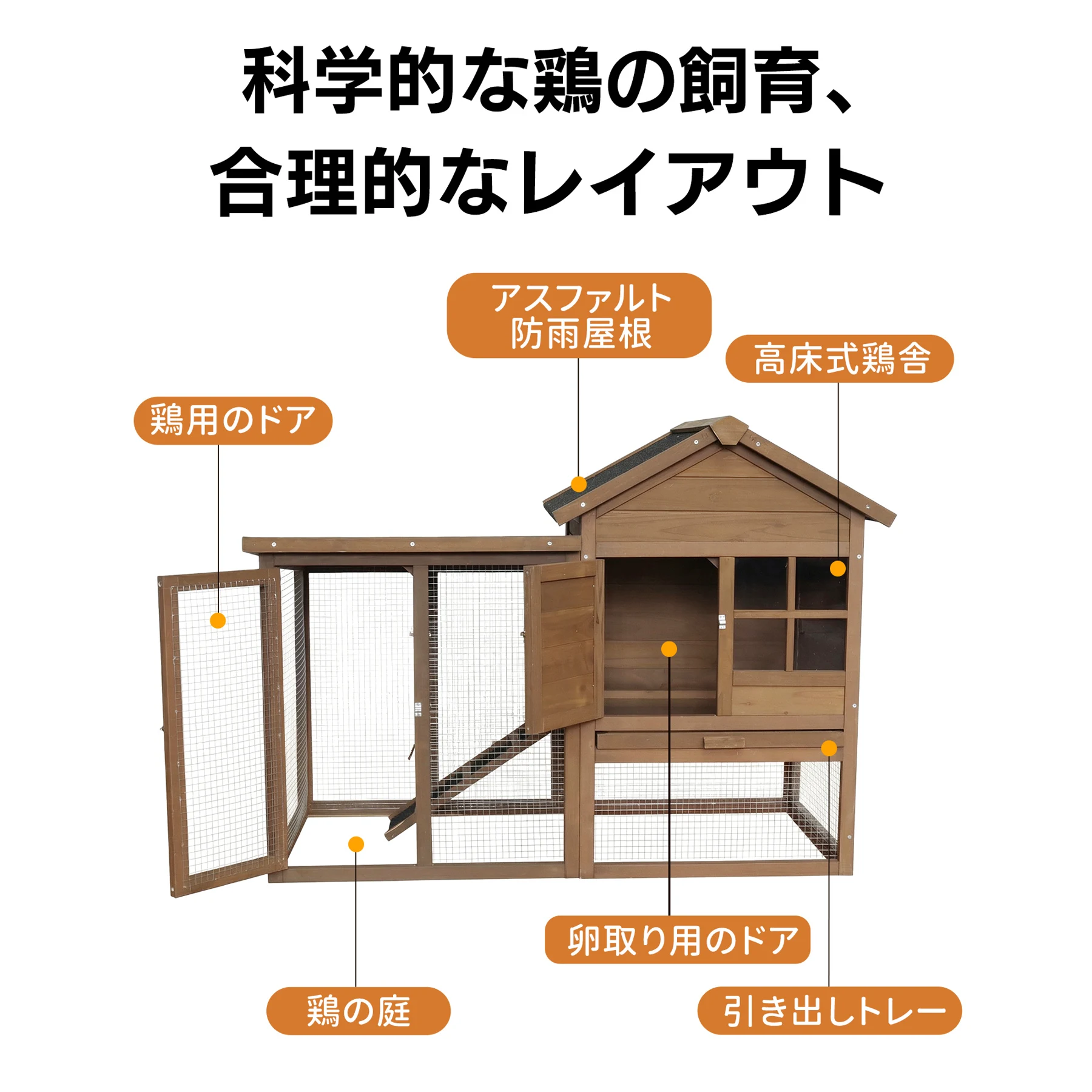 大型ペットケージ 小動物ケージ 鶏ケージ 4~6 羽用 大型鳥かご 無垢材 防水仕様 鶏小屋 鶏用ケージ 鶏舎 室内屋外兼用 大容量 うずら 鳩 兎 モルモット フェレット ハリネズミ 飼育小屋 組立簡単【ナチュラル】
