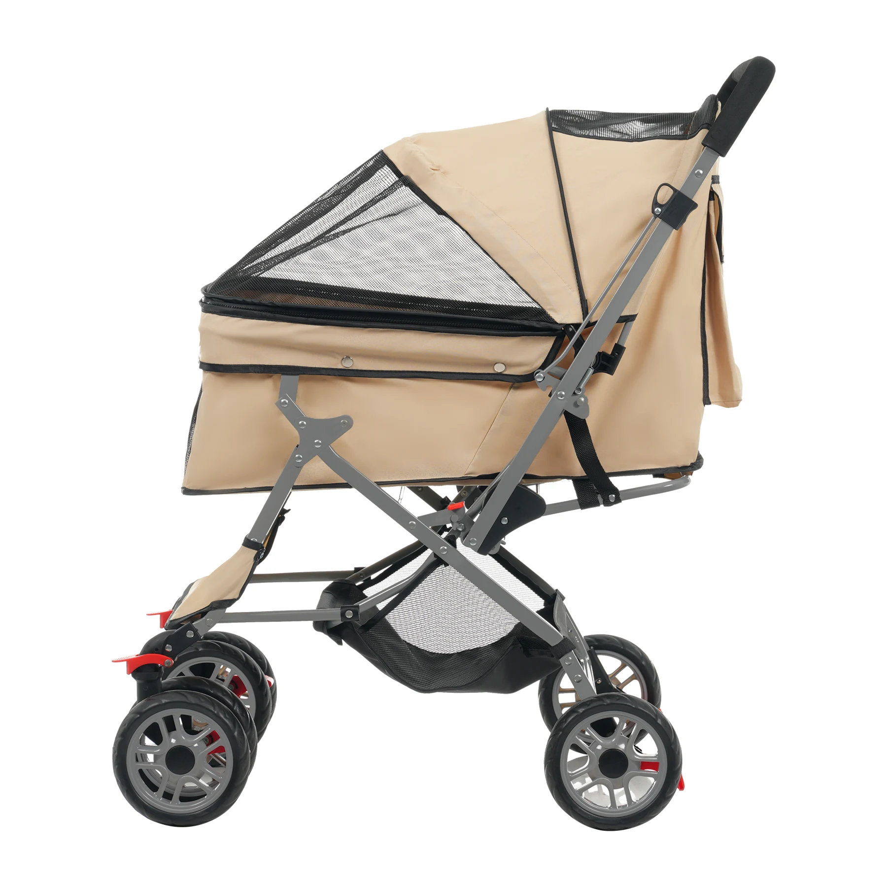 ペットカート 対面式 折りたたみ 多頭 中型犬 小型犬 猫 2way 軽量 組立簡単 工具不要 介護用 ドッグカート ペットバギー 犬 猫 動物 ペット用品 【カーキ】
