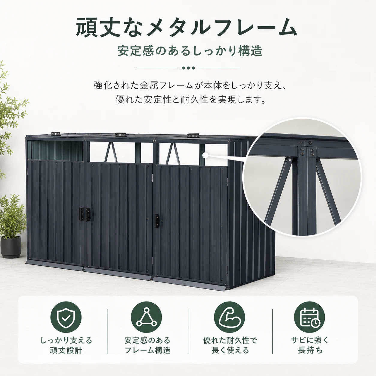 ゴミ収納庫 物置き 戸外収納庫 ゴミストッカー スチール 3分別 ゴミステーション 防さび 防水 施錠可能 ガーデニング 庭