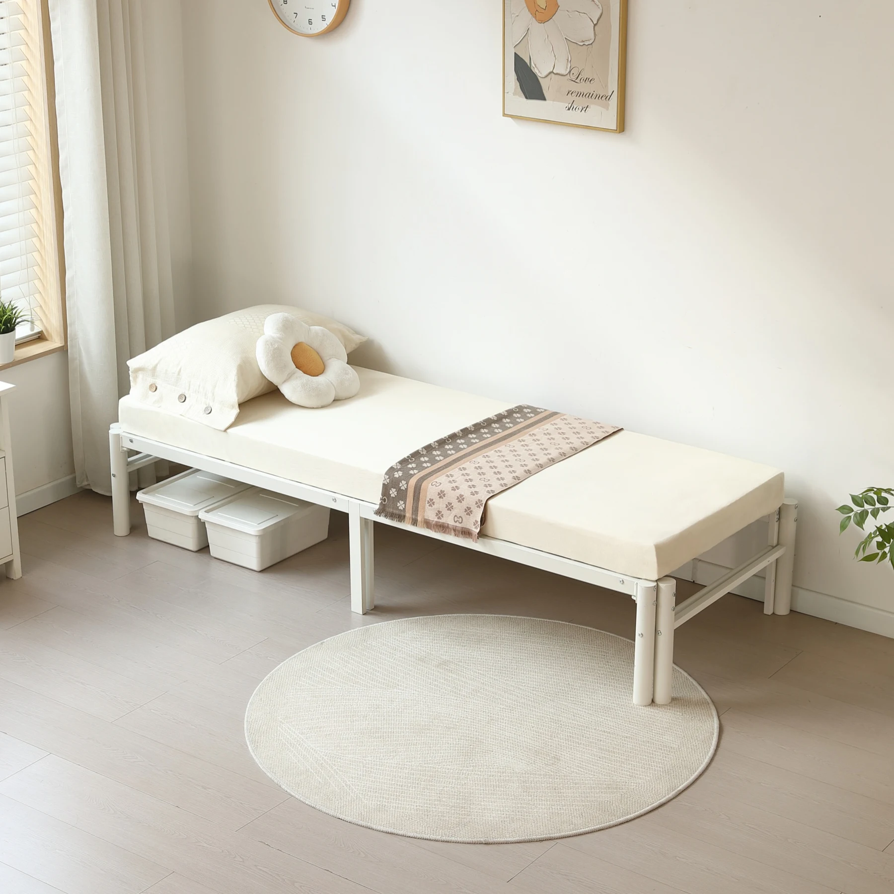 【ベージュマットレスつき】ディベッド 伸長式ベッド シングル 幅76~138cm 長さ200cm セミダブル ダブル パイプベッド ベッドフレーム 伸縮 下収納 おしゃれ 2way アイアン 来客用 省スペース ソファベッド 長さ200cm 北欧 おしゃれ お客用ベッド
