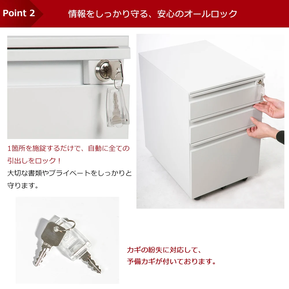 オフィスワゴン(グレー)デスクワゴン 完成品 サイドワゴン 1年安心保証 オフィスワゴン 大容量 3段 組立て不要 キャスター付き 鍵付き ホワイト ブラック サイドデスク ワゴン A4 ファイル デスクキャビネット 60cm