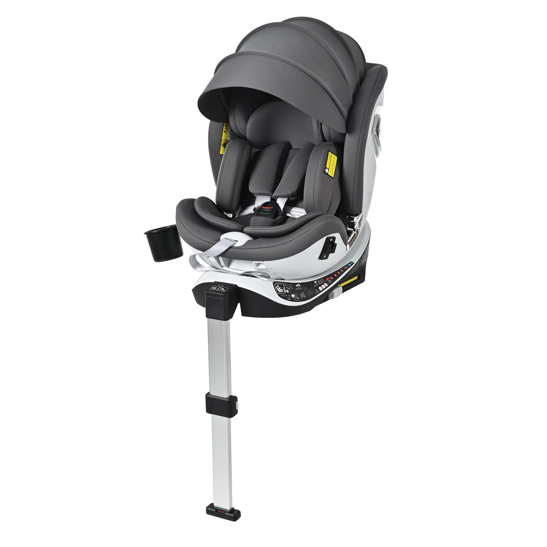 【サポートレッグ】【片手で回転】 新安全基準R129適合 チャイルドシート ISOFIX 360度回転 0-12歳頃 40~150cm キャノピー付き ジュニアシート 長く使える 洗える 取付簡単 キッズシート ベビーシート 出産祝い【グレー】