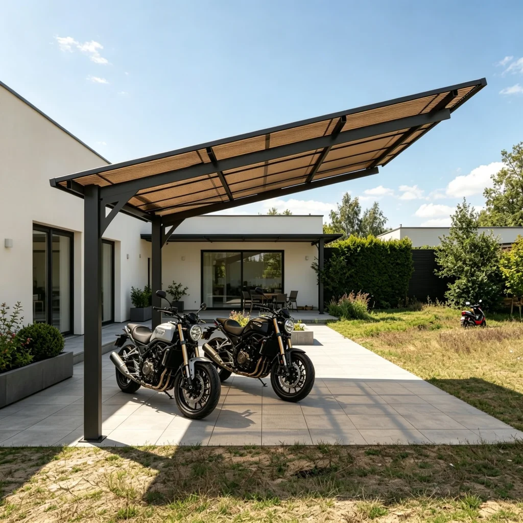 テラス屋根 ベランダ 屋根 ひさし大型 重量型 バルコニー 雨よけ サイクルポート 2本の柱 パーゴラ 幅302*奥行き300*高253 ポリカーボネート 屋根 裏庭とバルコニーに適用 壁面取り付け基準に適合