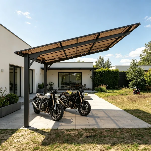 テラス屋根 ベランダ 屋根 ひさし大型 重量型 バルコニー 雨よけ サイクルポート 2本の柱 パーゴラ 幅302*奥行き300*高253 ポリカーボネート 屋根 裏庭とバルコニーに適用 壁面取り付け基準に適合