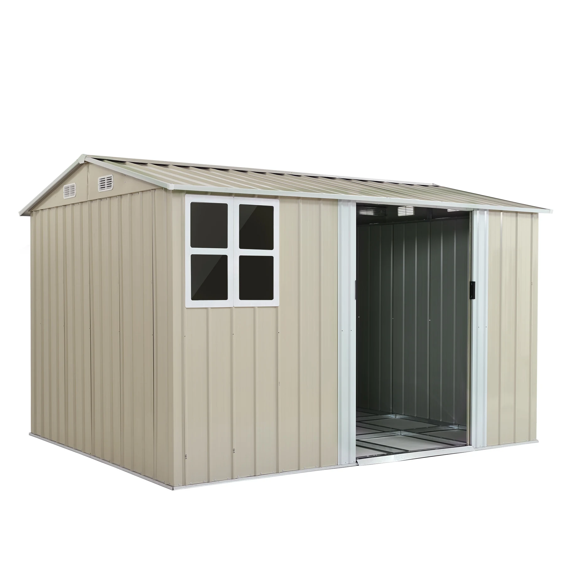 物置 屋外 スチール 倉庫 床材補強フレーム付き 戸外収納庫 幅290*奥行き232*高195 物置き おしゃれ 大型 収納庫 屋外物置 防さび ベランダ 防水 ドア スチール物置 屋外収納 ガーデニング 庭 新作【グレーホワイト】