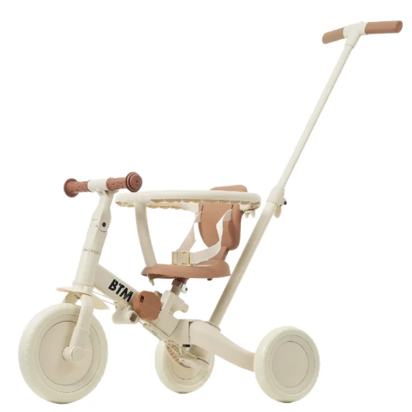 【MS295471 NEW COLOR:クリーム】子供用三輪車 5in1 自転車 オリジナル 押し棒付き 安全バー付き キックボード