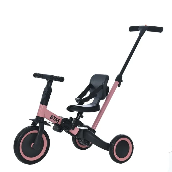 子供用三輪車 ピンク 4in1 三輪車のりもの 押し棒付き 自転車 おもちゃ 乗用玩具