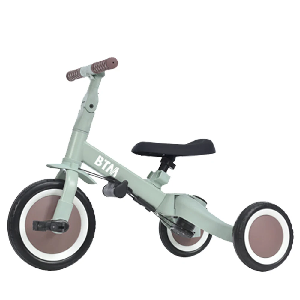 子供用三輪車 4in1 ミント×ブラウン 三輪車のりもの押し棒付き 自転車 おもちゃ 乗用玩具