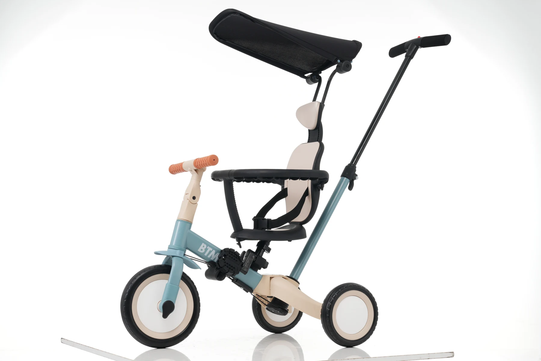 【ブルー】子供用三輪車 5in1 自転車 オリジナル 押し棒付き 安全バー付き サンシェード付き