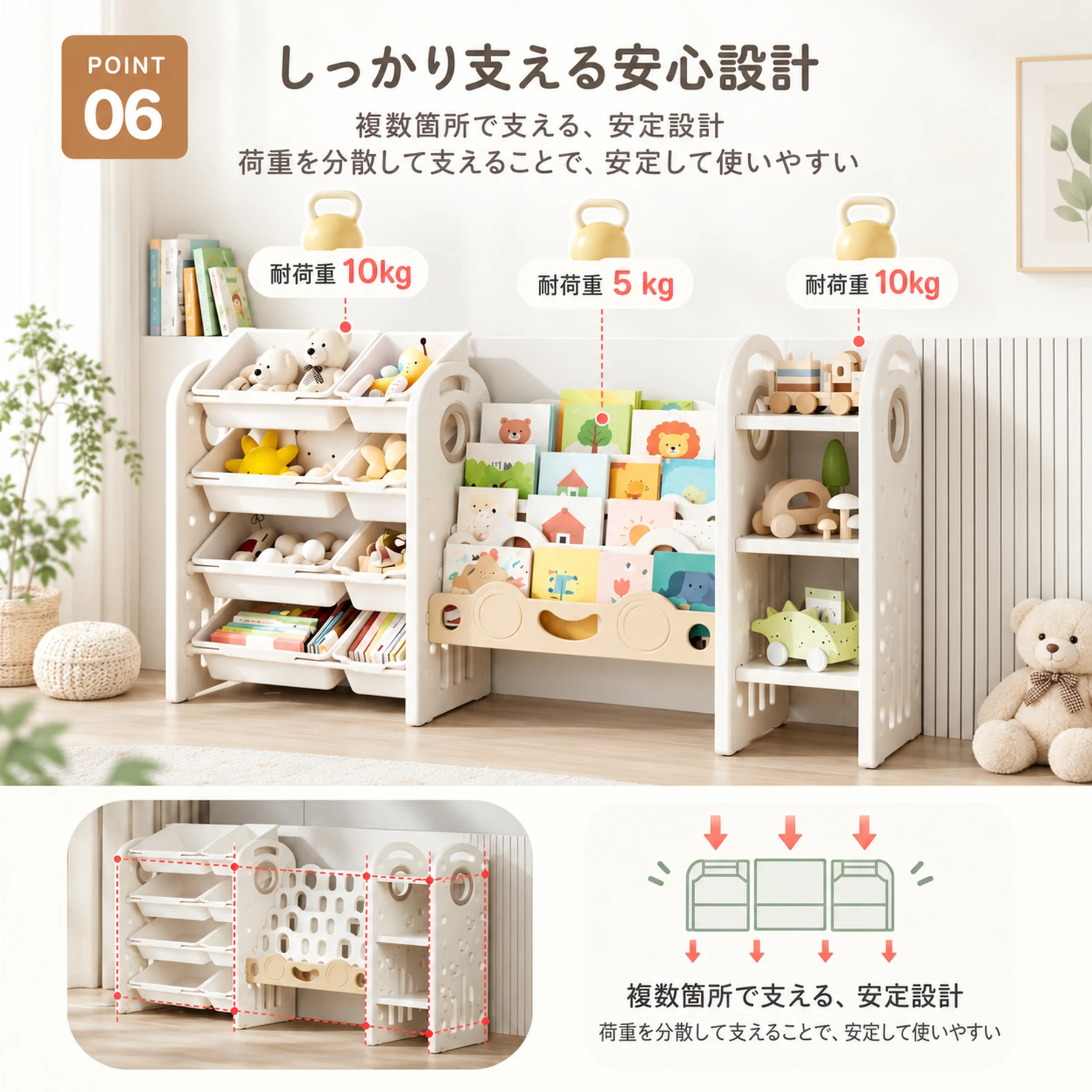 絵本棚 おもちゃ 収納 ラック 4段 棚 おもちゃ箱 収納ボックス 4段ラック 本棚 大容量 かわいい おしゃれ ワイドタイプ 組立カンタン オモチャ 収納家具 お手入れ簡単 子供部屋 子ども こども グレー 出産祝い プレゼント