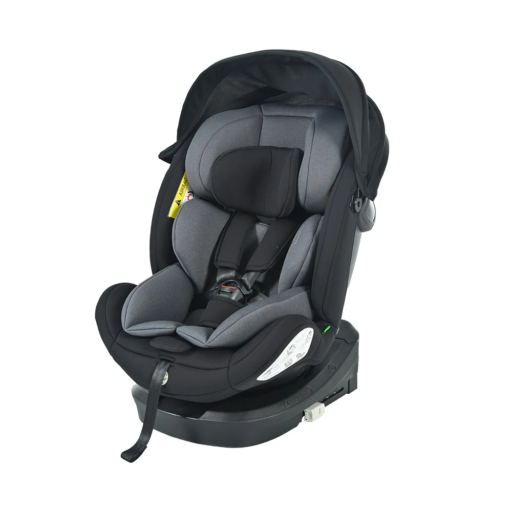 【ドリンクホルダー追加】【トップテザー】チャイルドシート 新生児 ISOFIX 0歳~12歳 360度回転式 40~150cm ジュニアシート 調節可能 洗える 超広いキャノピー付き ベビーシート 出産祝い 車【ブラック+ダークグレー】