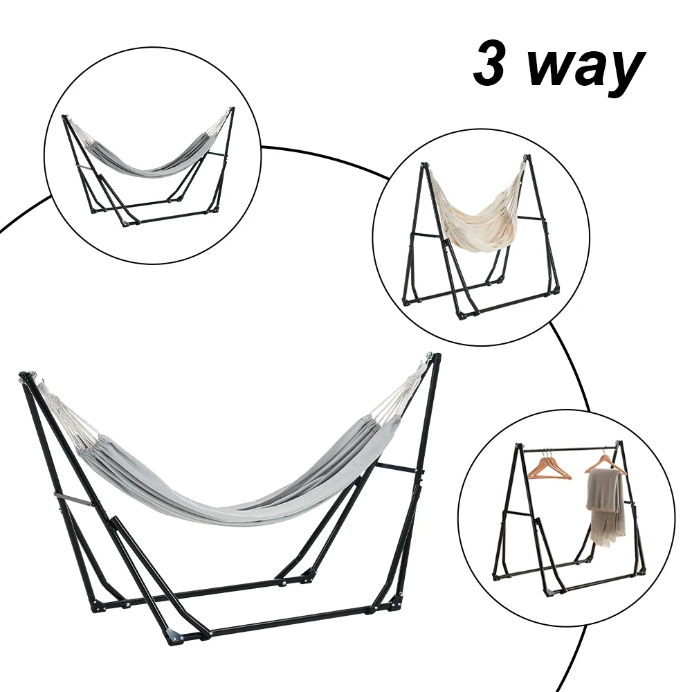 ハンモック (グレーハンモック+ホワイトチェア) 自立式 3 way ポータブルハンモック ハンガーフック 専用ケース付き チェアー 室内 折りたたみ おしゃれ