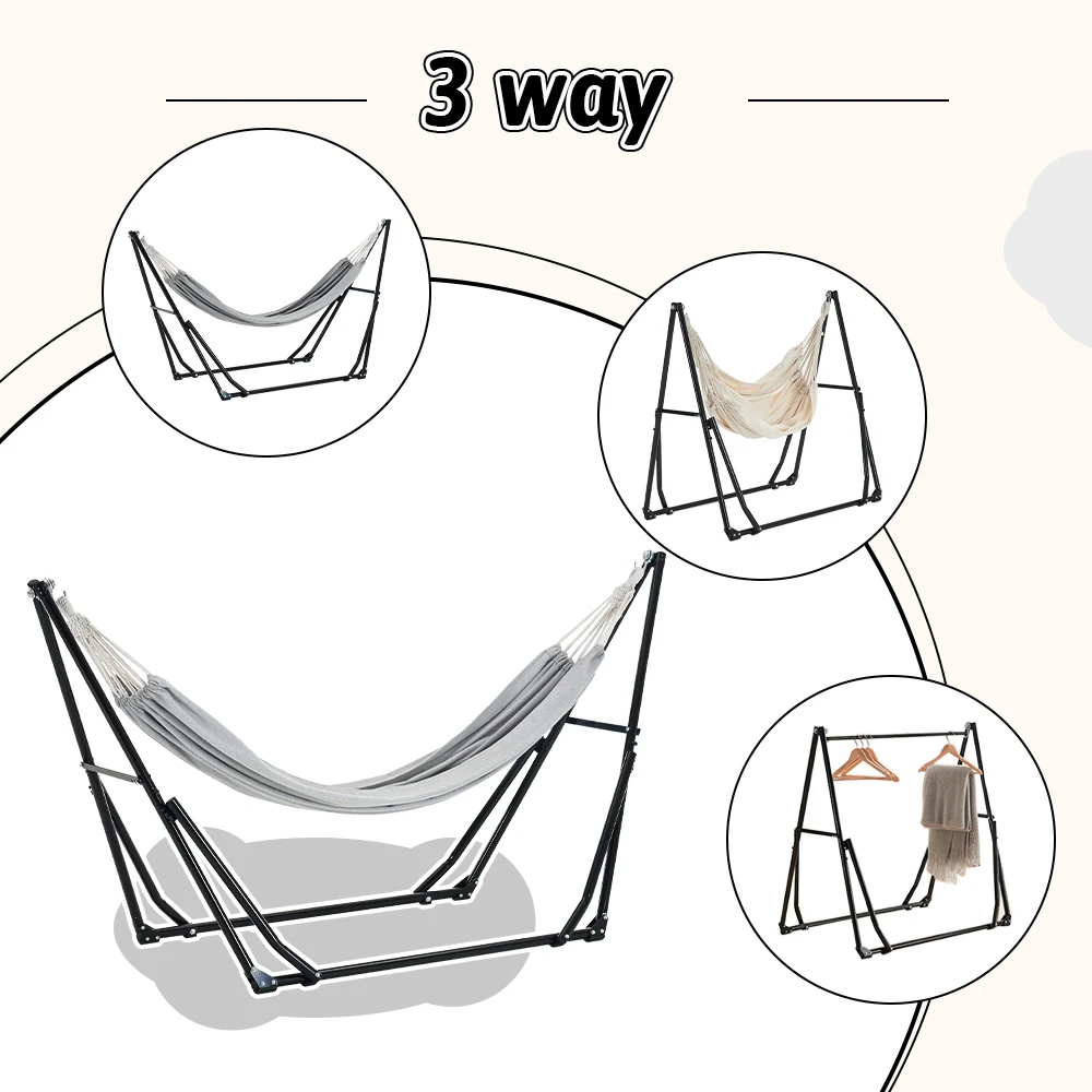 ハンモック (グレーハンモック+ホワイトチェア) 自立式 3 way ポータブルハンモック ハンガーフック 専用ケース付き チェアー 室内 折りたたみ おしゃれ