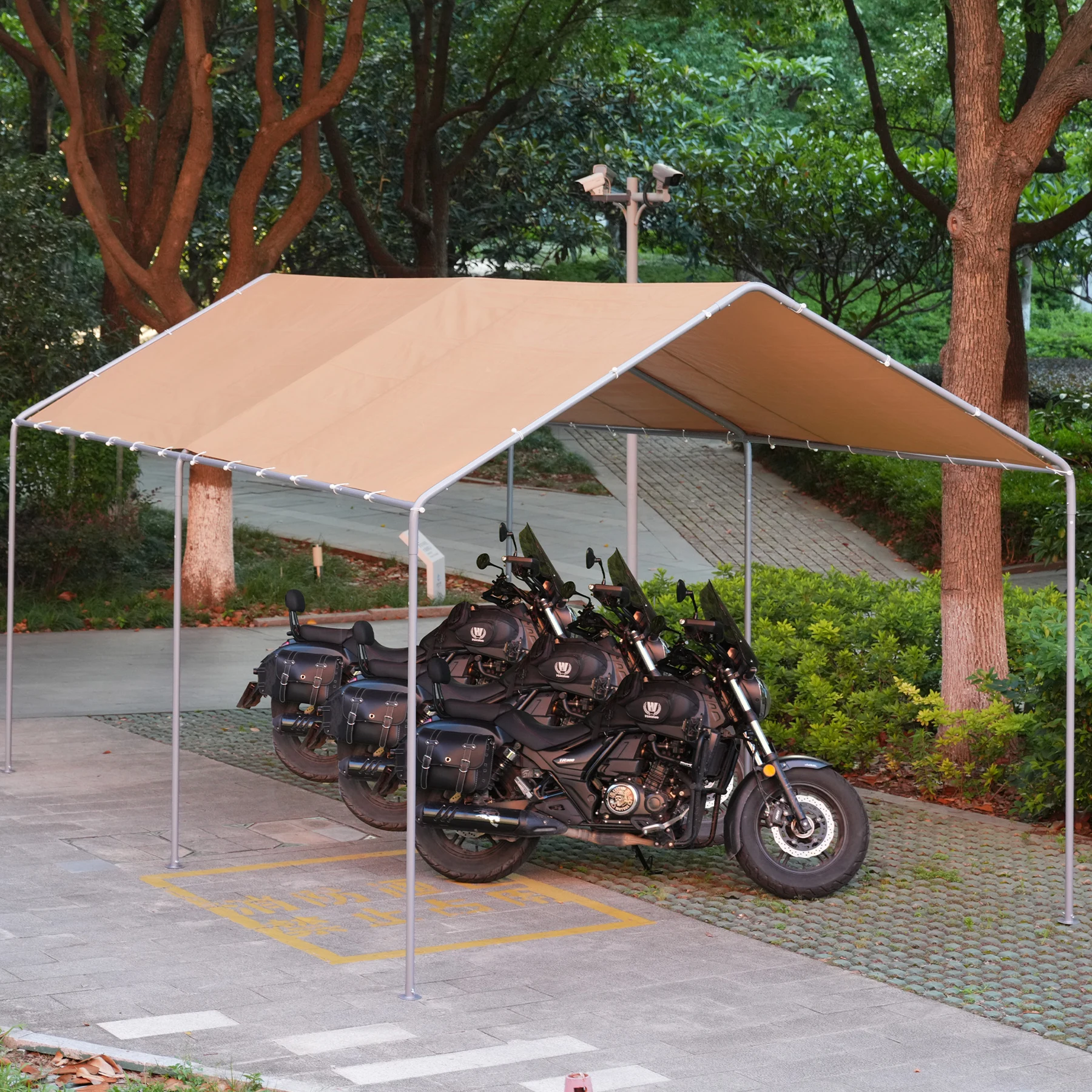 【UPF50+UVカット&防雨】テント 車庫テント ガレージテント 車庫 お祭り 倉庫 奥3m×幅6m×高さ2.82m ガレージテント カーポート 軽自動車用 大型 車 駐車 スチール製 頑丈 仮設倉庫 タープテント【ベージュ】