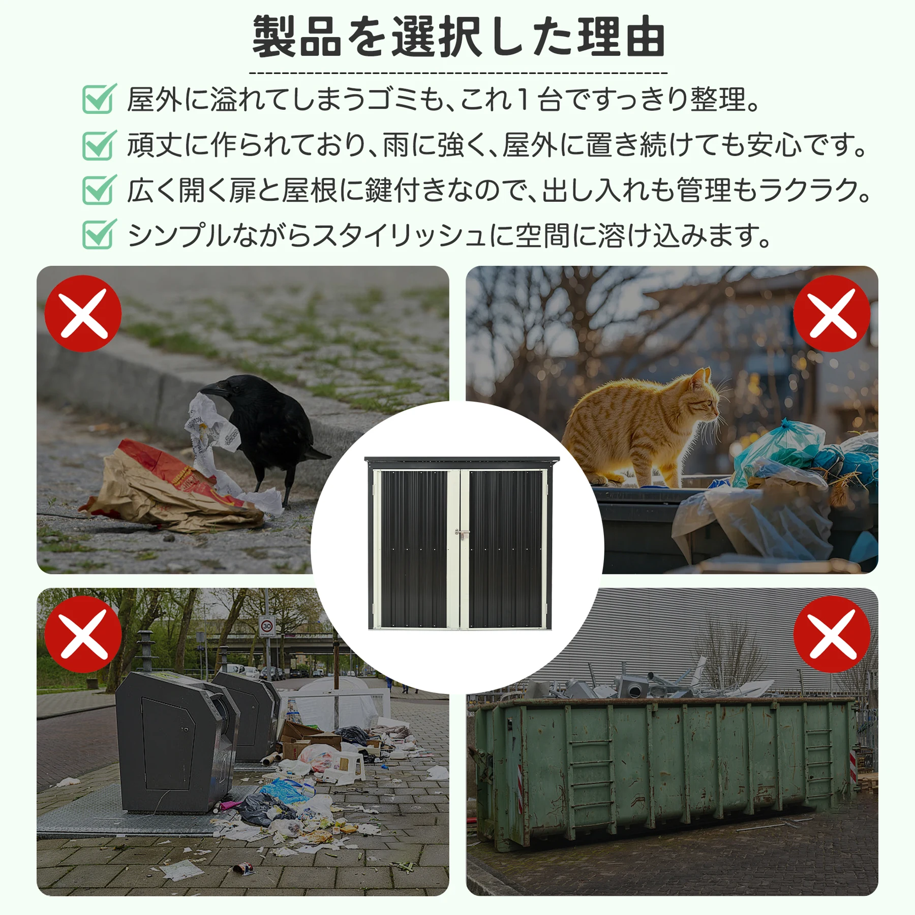 ゴミ収納庫 物置き ゴミストッカー 大容量 L158xW96xH134cm 物置 屋外 スチール 施錠可能 戸外収納庫 大型 収納庫 屋外物置 防さび 防水 ドア スチール物置 屋外収納 ガーデニング 庭 倉庫 DIY 頑丈 新作【 ブラック】