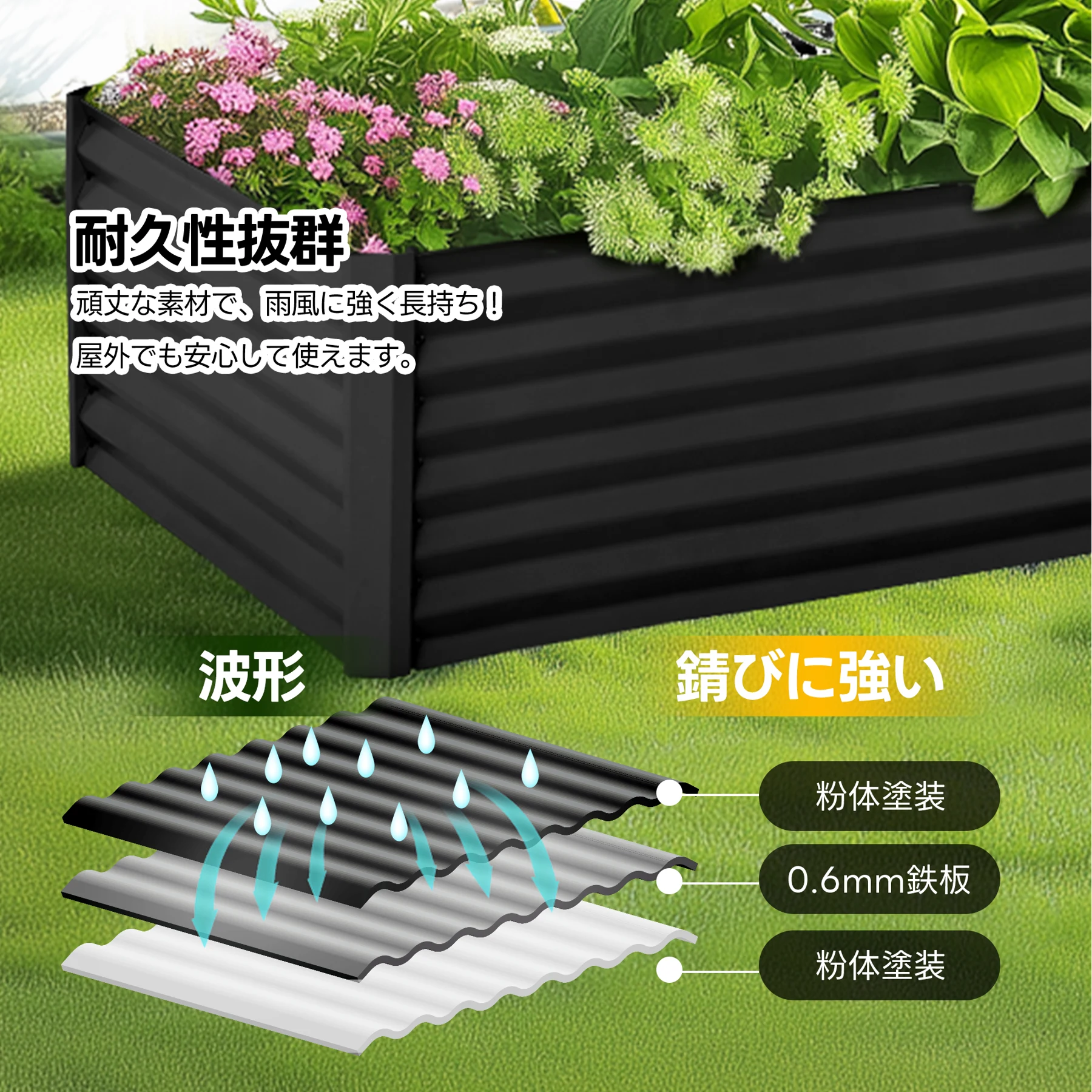 レイズドベッド ガーデンベッド L100×W100×H45cm 腐らない 庭 野菜 プランター 果物栽培用 ガーデンフレーム おしゃれ 組立簡単 ガーデンボックス 屋外 家庭菜園 DIY 野菜 植物 花 花園 家庭用【アイボリー】