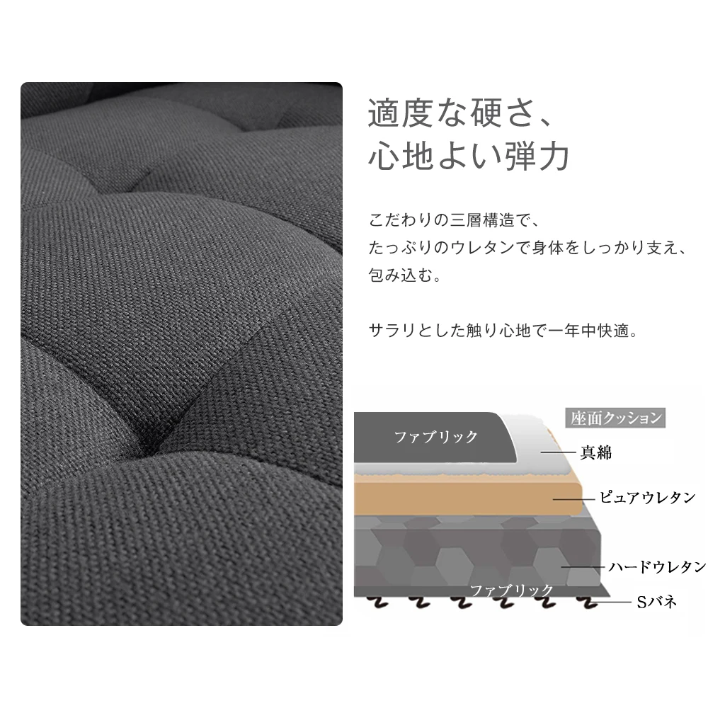 ソファー 2人掛け 肘付き 天然木脚 幅約110cm 簡単組み立て 2WAY ファブリック おしゃれ 新生活 北欧スタイル ソファベッド【グレー】